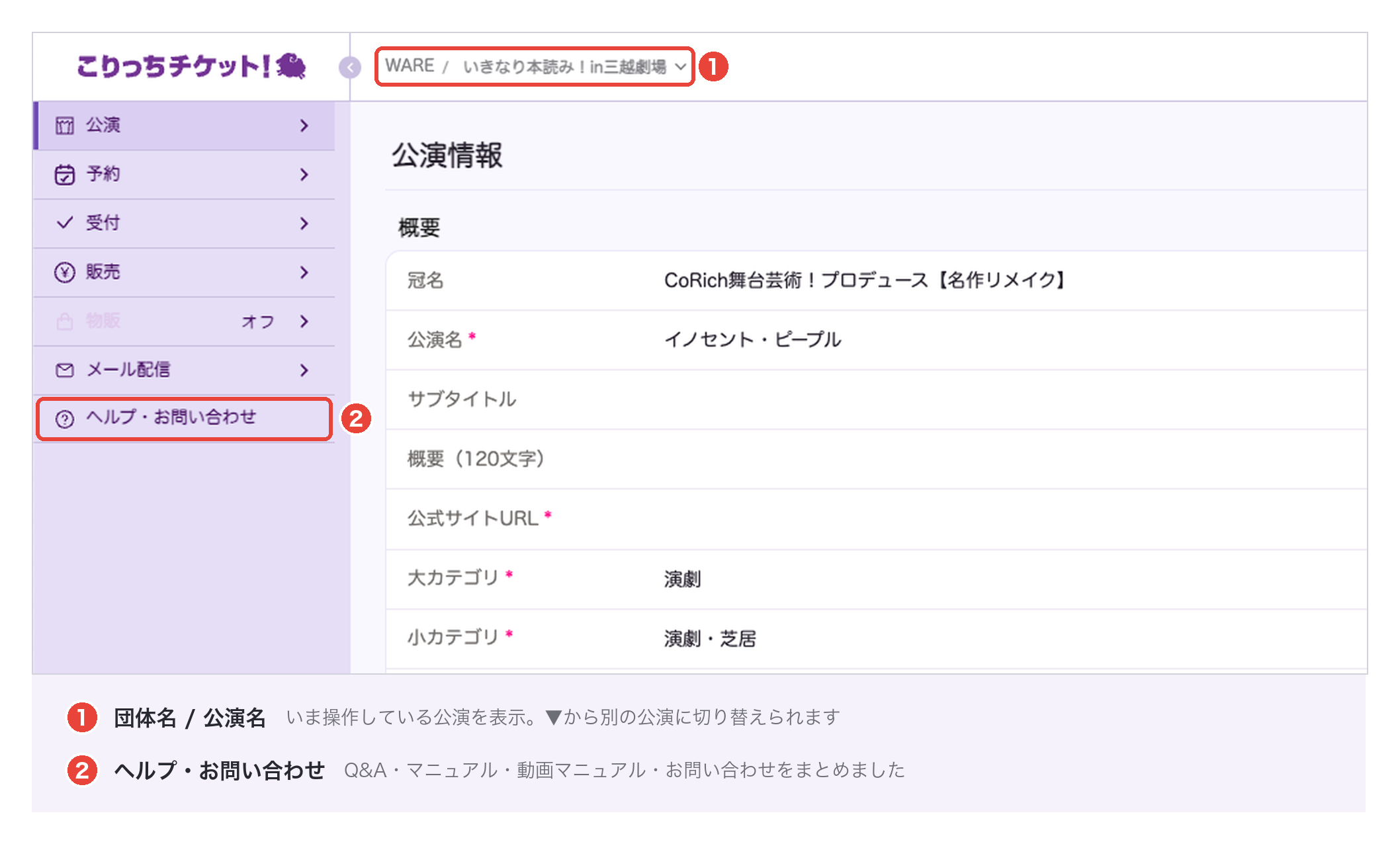 新しい画面の各部の説明